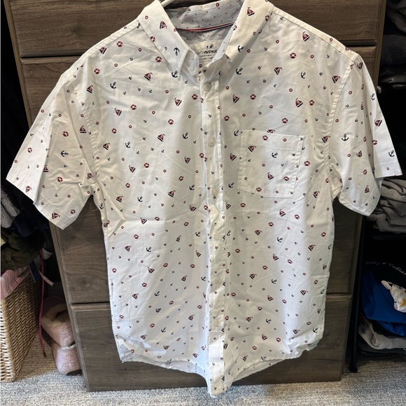 Men's White Nautical Print Shirt - Picture 1 of 4